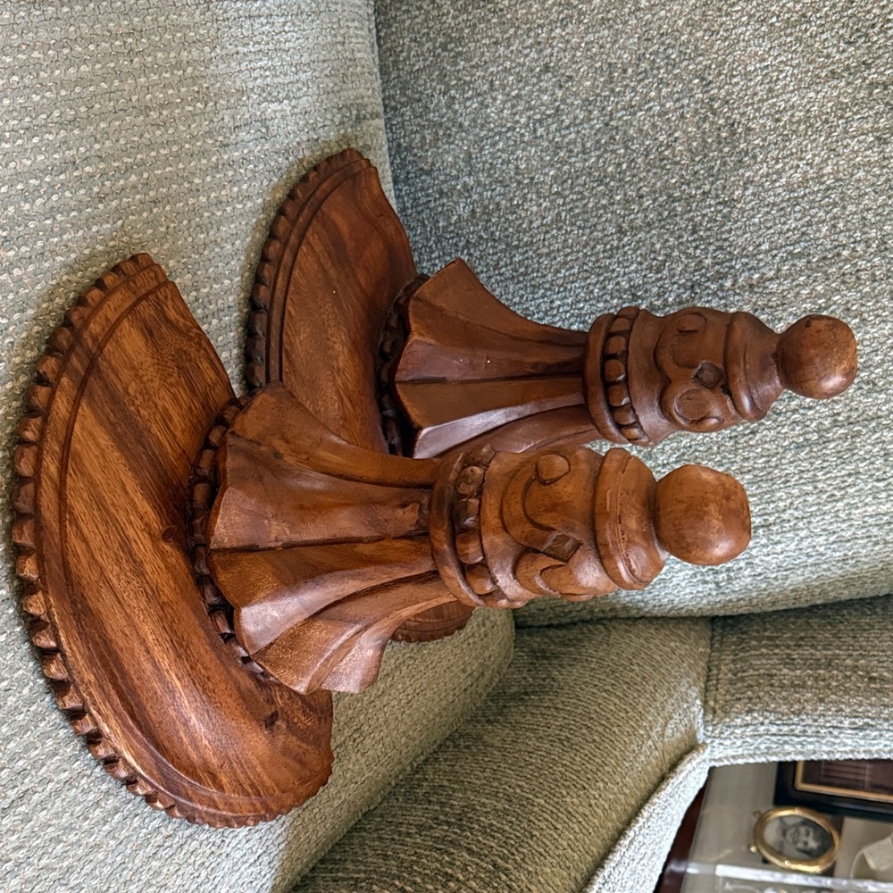 Carved Wooden Bookends